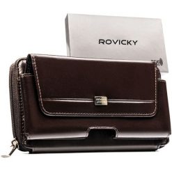 Skórzana, brązowa saszetka męska z systemem RFID - Rovicky. Brązowe saszetki męskie ROVICKY, bez wzorów, ze skóry. Za 89.99 zł.