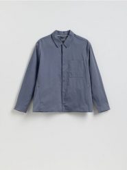 Kurtka z kołnierzem - granatowy. Niebieskie kurtki męskie Reserved, l, bez wzorów, z bawełny, bez ramiączek, bez kaptura. Za 169.99 zł.