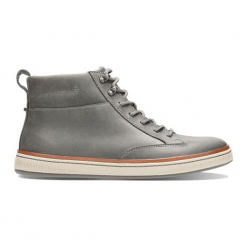 Skórzane półbuty w kolorze szarym. Szare eleganckie półbuty męskie Clarks, z materiału. W wyprzedaży za 299.95 zł.