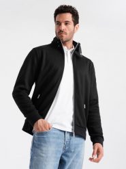 Męska kurtka z wysokim kołnierzem i polarowym wnętrzem – czarna V1 OM-JANP-0154 - L. Czarne kurtki męskie Ombre Clothing, na lato, l, z aplikacjami, z polaru, eleganckie, bez ramiączek, bez kaptura. Za 161.99 zł.