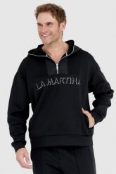 LA MARTINA Czarna bluza męska ze srebrnym logo. Czarne bluzy nierozpinane męskie La Martina, l, bez wzorów, bez ramiączek, bez kaptura. W wyprzedaży za 559.99 zł.