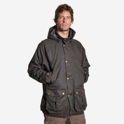 Kurtka myśliwska Solognac 500 ciepła olejowana. Brązowe kurtki outdoor męskie SOLOGNAC, m, bez wzorów, z materiału, bez kaptura, outdoorowe. Za 499.99 zł.
