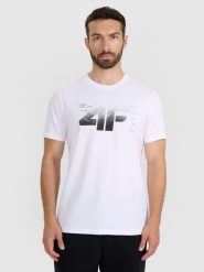 4F T-shirt regular z nadrukiem męski - biały L. Białe t-shirty sportowe męskie 4f, l, bez wzorów, z bawełny, klasyczne, bez ramiączek. Za 59.99 zł.