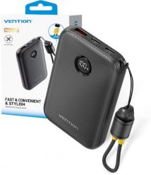 Vention 10000mAh 2 x USB-C 1x USB-A z wyświetlaczem 22.5W czarny. Czarne powerbanki Vention. Za 102.40 zł.