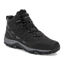Buty turystyczne męskie Merrell West Rim Sport Mid GTX. Czarne buty trekkingowe męskie Merrell, bez wzorów, sportowe, bez obcasa, bez zapięcia. Za 379.99 zł.