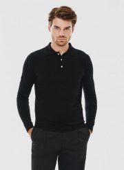 PAKO LORENTE – Męski czarny sweter z kołnierzykiem polo. Czarne swetry męskie Pako Lorente, bez wzorów, z wełny, bez kołnierzyka, bez ramiączek. Za 159.99 zł.