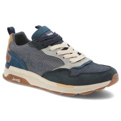 Sneakersy męskie Jeep, codzienne i sportowe na platformie skórzane sznurowane, niebieskie, JM51060A-100. Niebieskie buty sportowe na co dzień męskie Jeep, m, bez wzorów, z zamszu, sportowe, bez ramiączek, bez kaptura, trekkingowe. Za 365.99 zł.