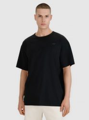 4F T-shirt oversize gładki męski - czarny M. Czarne t-shirty męskie 4f, m, bez wzorów, z bawełny, bez kołnierzyka, bez ramiączek. W wyprzedaży za 59.99 zł.