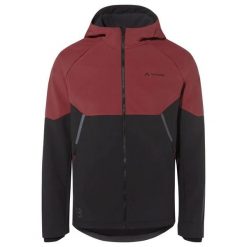 Wodoodporna kurtka z kapturem zapinanym na zamek błyskawiczny VAUDE Qimsa. Czerwone kurtki męskie Vaude, bez wzorów, z softshellu, z kapturem, rowerowe. W wyprzedaży za 670.95 zł.