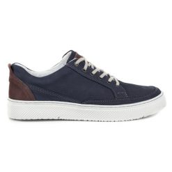 Olivier Buty Męskie skórzane Sneakers 950MA granatowe niebieskie. Niebieskie buty sportowe na co dzień męskie na jesień, m, bez wzorów, z jeansu, sportowe, bez ramiączek, bez kaptura. Za 351.82 zł.