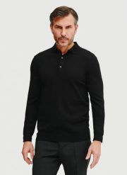PAKO LORENTE – Sweter polo w kolorze czarnym. Czarne swetry męskie Pako Lorente, bez wzorów, z poliesteru, bez kołnierzyka, bez ramiączek. Za 299.99 zł.