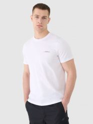 4F T-shirt regular gładki męski - biały XXL. Białe t-shirty męskie 4f, m, bez wzorów, z bawełny, bez kołnierzyka, bez ramiączek. W wyprzedaży za 49.99 zł.