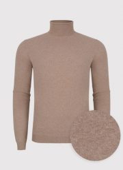 Gładki basicowy golf męski w kolorze beżowym. Brązowe swetry męskie Pako Lorente, bez wzorów, z bawełny, bez kołnierzyka, bez ramiączek. Za 54.99 zł.
