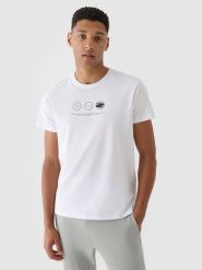 4F T-shirt regular z nadrukiem męski - biały XXL. Białe t-shirty męskie 4f, m, bez wzorów, z bawełny, bez kołnierzyka, bez ramiączek. Za 29.99 zł.