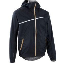 Kurtka do biegania w terenie przeciwdeszczowa męska Kiprun Run 500 Rain. Czarne kurtki męskie KIPRUN, l, bez wzorów, z materiału, sportowe, bez ramiączek, bez kaptura. W wyprzedaży za 199.99 zł.