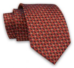 Czerwono-Pomarańczowy Elegancki Męski Krawat -ALTIES- 7cm, Stylowy, Klasyczny, Wzór Geometryczny. Czerwone krawaty i muchy męskie Alties, bez wzorów, z tkaniny, eleganckie. Za 49.00 zł.