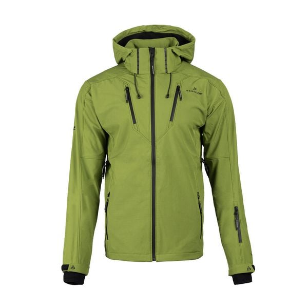 Kurtka softshell męska Vara 1SS. Zielone kurtki męskie Bergson, m, bez wzorów, z softshellu, sportowe, bez ramiączek, bez kaptura. W wyprzedaży za 424.00 zł.