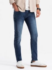 Dopasowane męskie spodnie jeansowe SLIM FIT z elastanem – niebieskie V1 - Rozmiar: L. Niebieskie spodnie na co dzień męskie Ombre Clothing, bez wzorów, z bawełny, casualowe. W wyprzedaży za 149.99 zł.