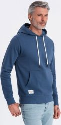 Ombre Bluza męska dresowa kangurka z kapturem - granatowa V4 OM-SSBN-0177 XL. Bluzy nierozpinane męskie Ombre, m, bez wzorów, z dresówki, z kapturem. Za 109.99 zł.