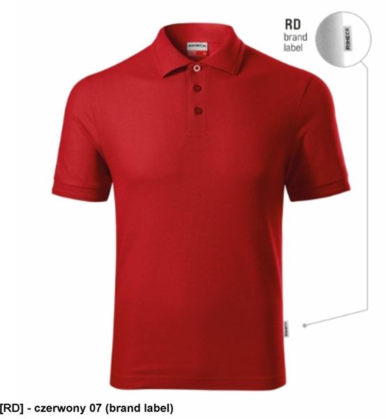 Reserve R22 - ADLER - Koszulka polo męska, 200 g/m2 - czerwony 07 (brand label) S. Czerwone koszulki polo męskie RIMECK, m, bez wzorów, bez kołnierzyka, bez ramiączek. Za 34.99 zł.