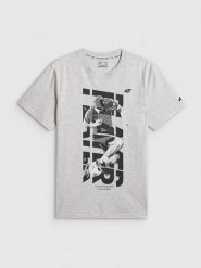 4F T-shirt regular z nadrukiem męski - szary XXL. Szare t-shirty męskie 4f, m, bez wzorów, z bawełny, bez kołnierzyka, bez ramiączek. Za 69.99 zł.