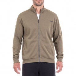 Bluza w kolorze oliwkowym. Brązowe bluzy rozpinane męskie Jeep, z nadrukiem, prążkowane. W wyprzedaży za 114.95 zł.