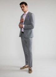 Szare spodnie garniturowe P22SF-6G-009-S-S. Szare eleganckie spodnie męskie Pako Lorente, bez wzorów, z elastanu. Za 109.99 zł.