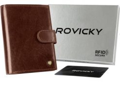 Portfel męski skórzany N62L-RVT BROWN. Brązowe portfele męskie ROVICKY, bez wzorów, ze skóry. Za 77.99 zł.