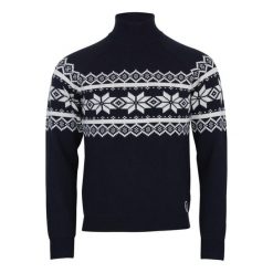 Sweter z wysokim dekoltem Peak Mountain Clyde. Niebieskie swetry męskie Peak Mountain, bez wzorów, sportowe, bez kołnierzyka, bez ramiączek. Za 269.15 zł.