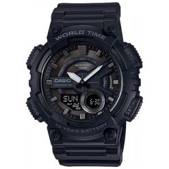 Casio Kolekcja Aeq 110w-1b. Czarne zegarki sportowe Casio. W wyprzedaży za 211.00 zł.