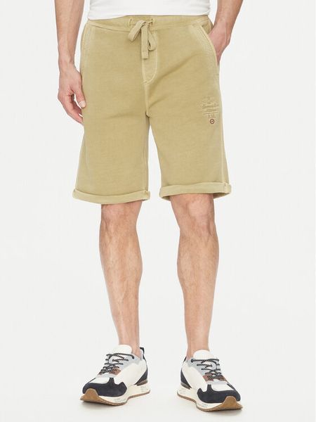 Aeronautica Militare Szorty sportowe 251BF016F583 Beżowy Regular Fit. Brązowe szorty sportowe męskie Aeronautica Militare, bez wzorów, z bawełny, sportowe. Za 309.99 zł.