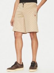 Guess Szorty sportowe Z4YD03 FL04Q Beżowy Regular Fit. Brązowe szorty sportowe męskie Guess, z aplikacjami, z bawełny, sportowe. Za 179.99 zł.
