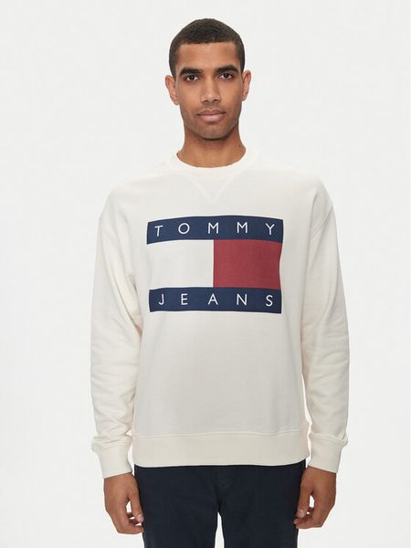 Tommy Jeans Bluza Big Flag DM0DM19222 Biały Relaxed Fit. Białe bluzy nierozpinane męskie Tommy Jeans, m, bez wzorów, z bawełny, bez ramiączek, bez kaptura. Za 229.99 zł.