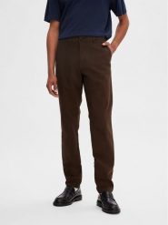 Selected Homme Chinosy 16087663 Brązowy Slim Fit. Brązowe eleganckie spodnie męskie Selected Homme, bez wzorów, z bawełny. Za 389.99 zł.