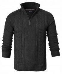 Bawełniany Sweter na Zamek, Wysoki Kołnierz - Pako Jeans - Czarny. Czarne kardigany męskie Pako Jeans, l, bez wzorów, z bawełny, bez ramiączek. Za 195.00 zł.