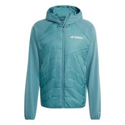 Kurtka turystyczna adidas Terrex Climawarm. Zielone kurtki męskie ADIDAS, bez wzorów, bez ramiączek, bez kaptura. W wyprzedaży za 394.00 zł.