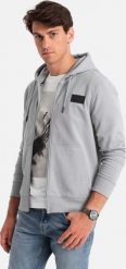 Ombre Męska rozpinana bluza dresowa z kapturem i naszywką szara V1 OM-SSZP-0140 XXL. Szare bluzy z kapturem męskie Ombre, m, z aplikacjami, z dresówki, z kapturem. Za 199.99 zł.