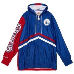 Kurtka wodoodporna Philadelphia 76ers Undeniable. Niebieskie kurtki męskie Mitchell & Ness, m, bez wzorów, bez ramiączek, bez kaptura. Za 584.00 zł.
