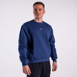Bluza crewneck basic DZIK® granatowa. Bluzy nierozpinane męskie DZIK, xl, bez wzorów, sportowe, bez ramiączek, bez kaptura. Za 299.99 zł.