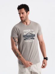 Męski bawełniany t-shirt z nadrukiem San Francisco – popielaty V4 - Rozmiar: L. Szare t-shirty męskie Ombre Clothing, l, bez wzorów, z bawełny, bez kołnierzyka, bez ramiączek. W wyprzedaży za 19.99 zł.