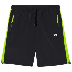 Spodenki sportowe męskie Diesel. Czarne szorty sportowe męskie Diesel, bez wzorów, z nylonu, sportowe. Za 172.70 zł.