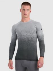 4F Bielizna termoaktywna bezszwowa z wełną merino (góra) męska - szara L/XL. Szara bielizna termoaktywna męska 4f, l, bez wzorów, z materiału, bez ramiączek, narciarskie. Za 249.99 zł.