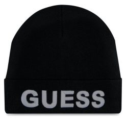 Czapka Guess. Czarne czapki męskie Guess, na zimę, z aplikacjami. Za 149.99 zł.