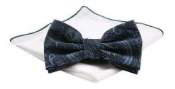 Mucha CHATTIER z Białą Poszetką - Granat z Zielonymi Akcentami. Niebieskie krawaty i muchy męskie Chattier, bez wzorów, z poliesteru, eleganckie. Za 59.00 zł.