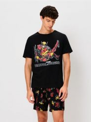 Bawełniana piżama dwuczęściowa z nadrukiem Deadpool & Wolverine - czarny. Czarne piżamy męskie Sinsay, l, bez wzorów, z bawełny, bez kołnierzyka, bez ramiączek. Za 49.99 zł.