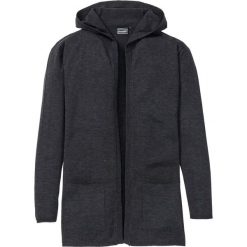 Dłuższy sweter bez zapięcia bonprix antracytowy melanż. Szare swetry męskie bonprix, bez wzorów, bez kołnierzyka, bez ramiączek. Za 49.99 zł.