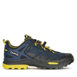 Trekkingi Aku. Niebieskie buty trekkingowe męskie Aku, bez wzorów, z gore-texu, sportowe, bez obcasa, bez zapięcia. Za 649.99 zł.