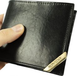 Rovicky Poziomy portfel męski ze złotym akcentem, skóra naturalna licowa Rovicky NoSize. Żółte portfele męskie ROVICKY, bez wzorów, ze skóry. Za 118.26 zł.