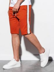 Ombre Krótkie spodenki męskie dresowe W241 - ceglaste M. Czerwone szorty sportowe męskie Ombre, bez wzorów, z dresówki, sportowe. Za 29.99 zł.