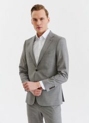 PAKO LORENTE – Męska marynarka garniturowa w kratę w brązowych tonach. Brązowe marynarki męskie Pako Lorente, m, bez wzorów, z elastanu. Za 699.99 zł.